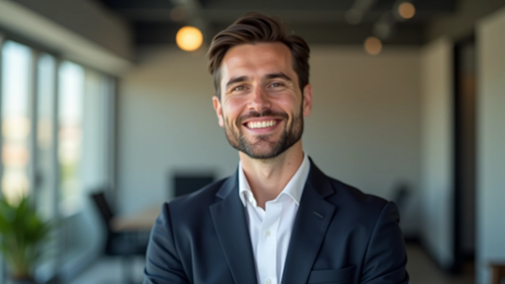 Asesor financiero profesional en oficina moderna, retrato desde el pecho