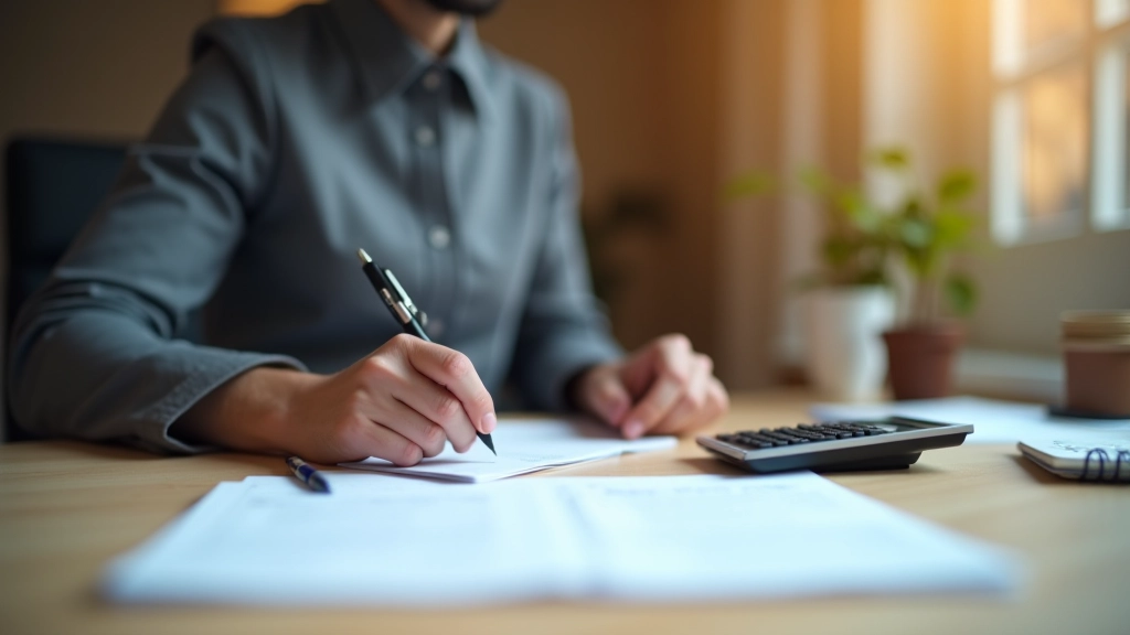 Persona revisando documentos financieros y planes de ahorro
