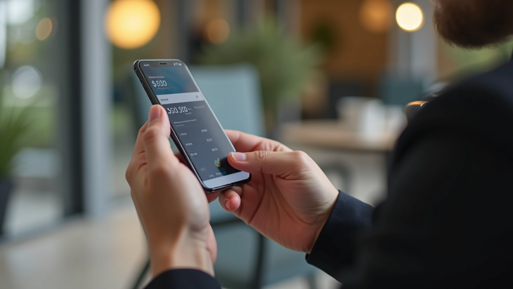 Persona usando aplicación bancaria en teléfono, mostrando saldo de cuenta de ahorros
