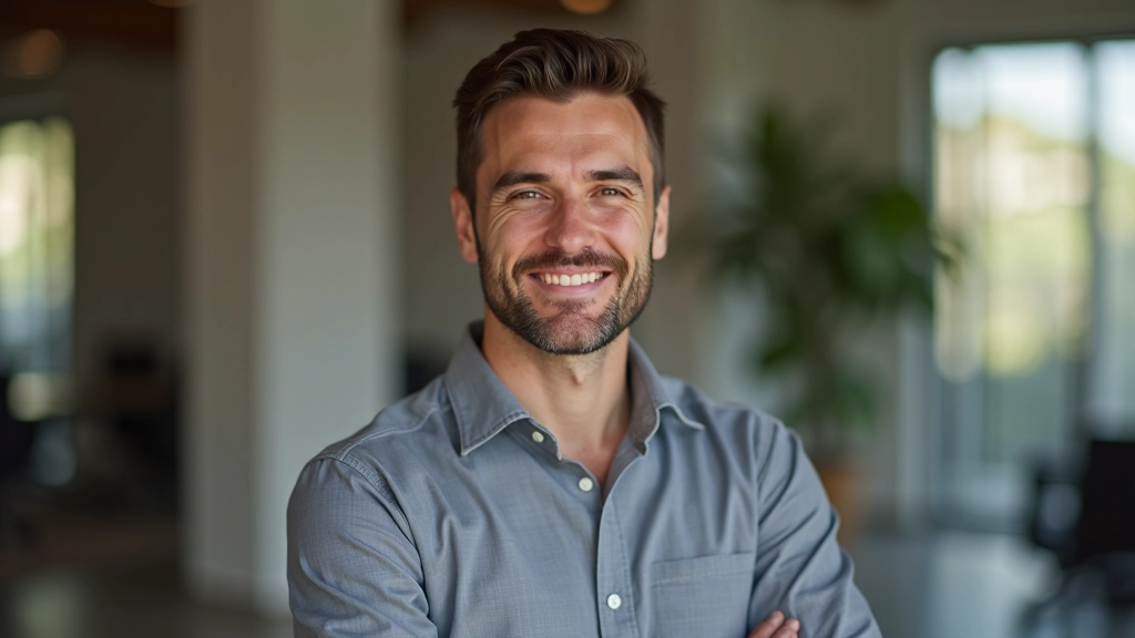 Consultor de finanzas personales sonriendo en ambiente de trabajo colaborativo