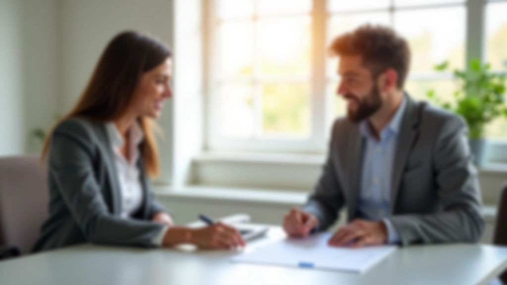 Dos personas en una reunión de consultoría financiera discutiendo planes